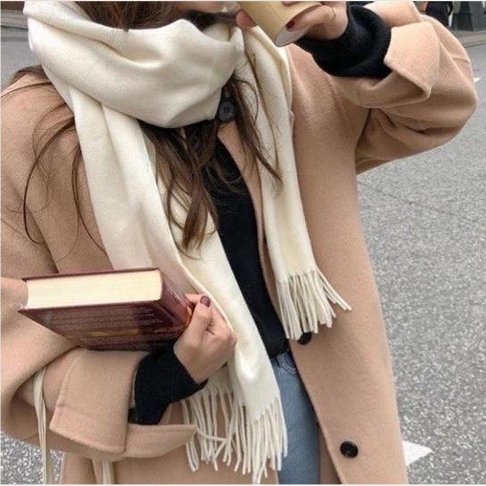 Steve Madden Womens Scarf Ivory White Mid Weight Muffler Fringe